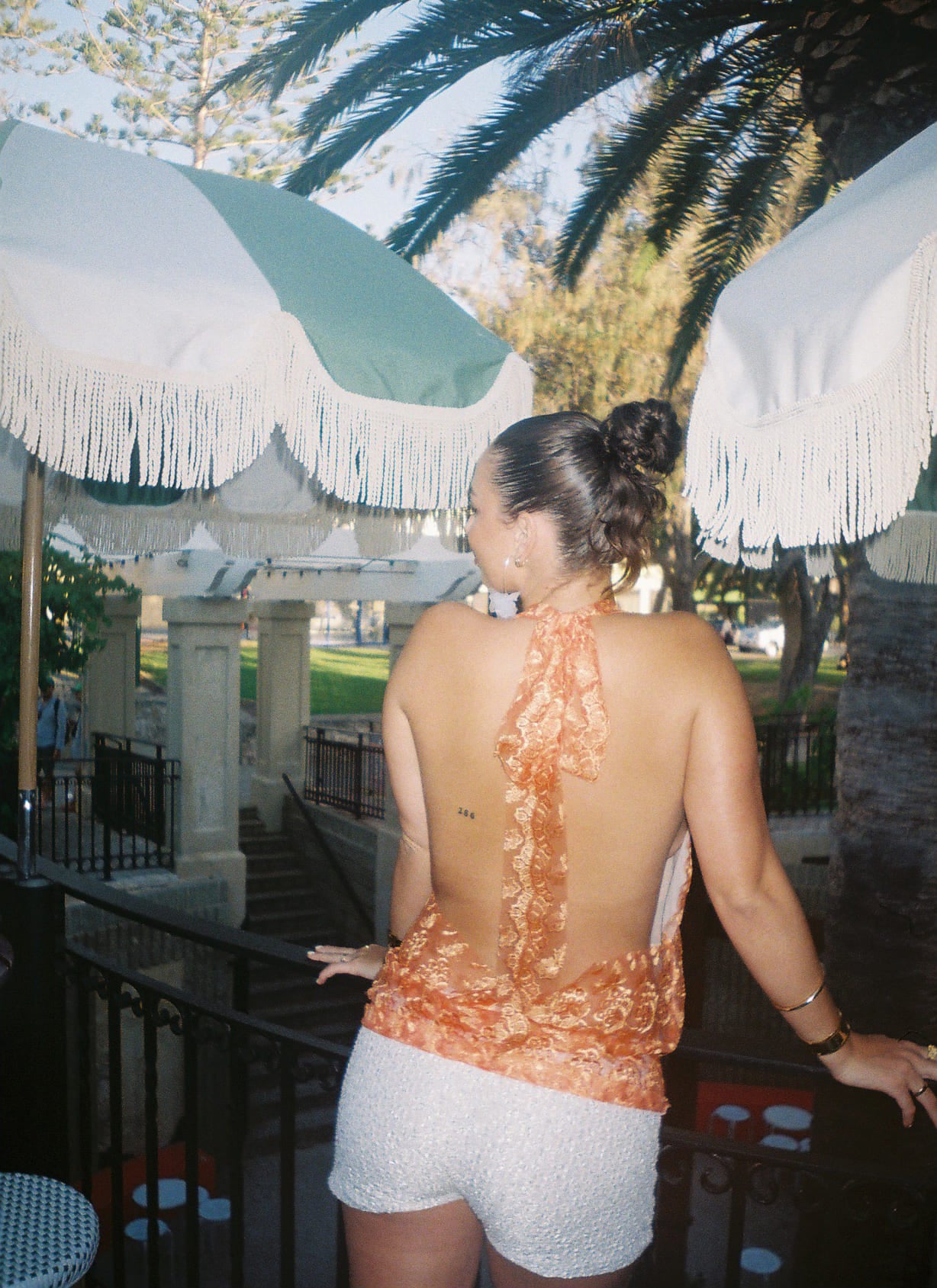 Tangerine Lace Tie-Neck Top